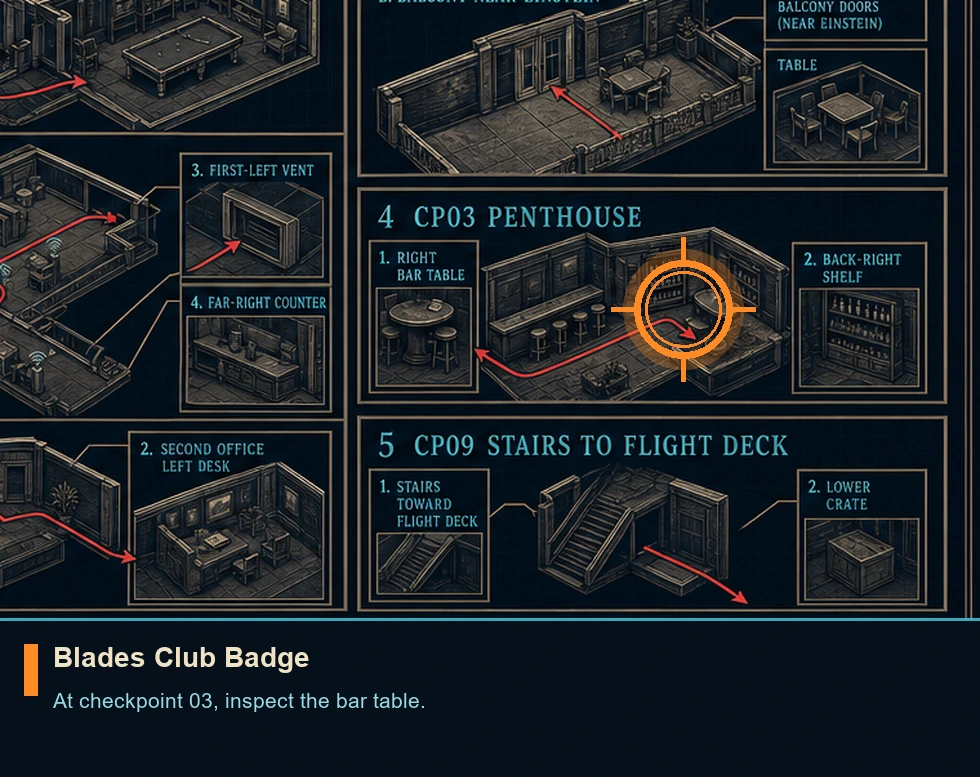 Location sketch for Blades Club Badge in 007 FIRST LIGHT