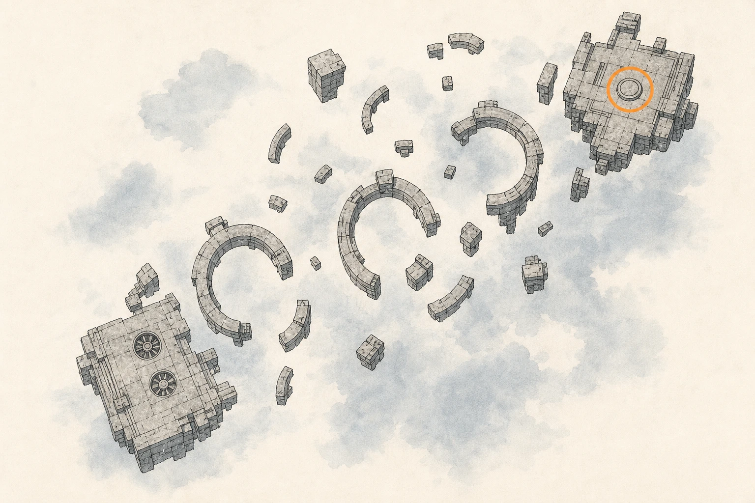 Location sketch for Restoration #20 — Skyloop Bridge in Crimson Desert