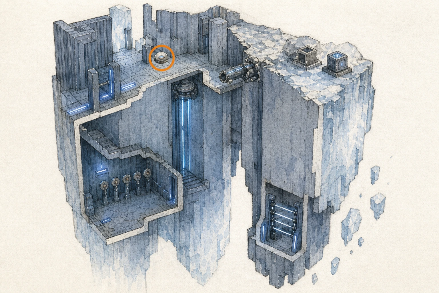 Location sketch for Restoration #30 — Ice Cradle in Crimson Desert