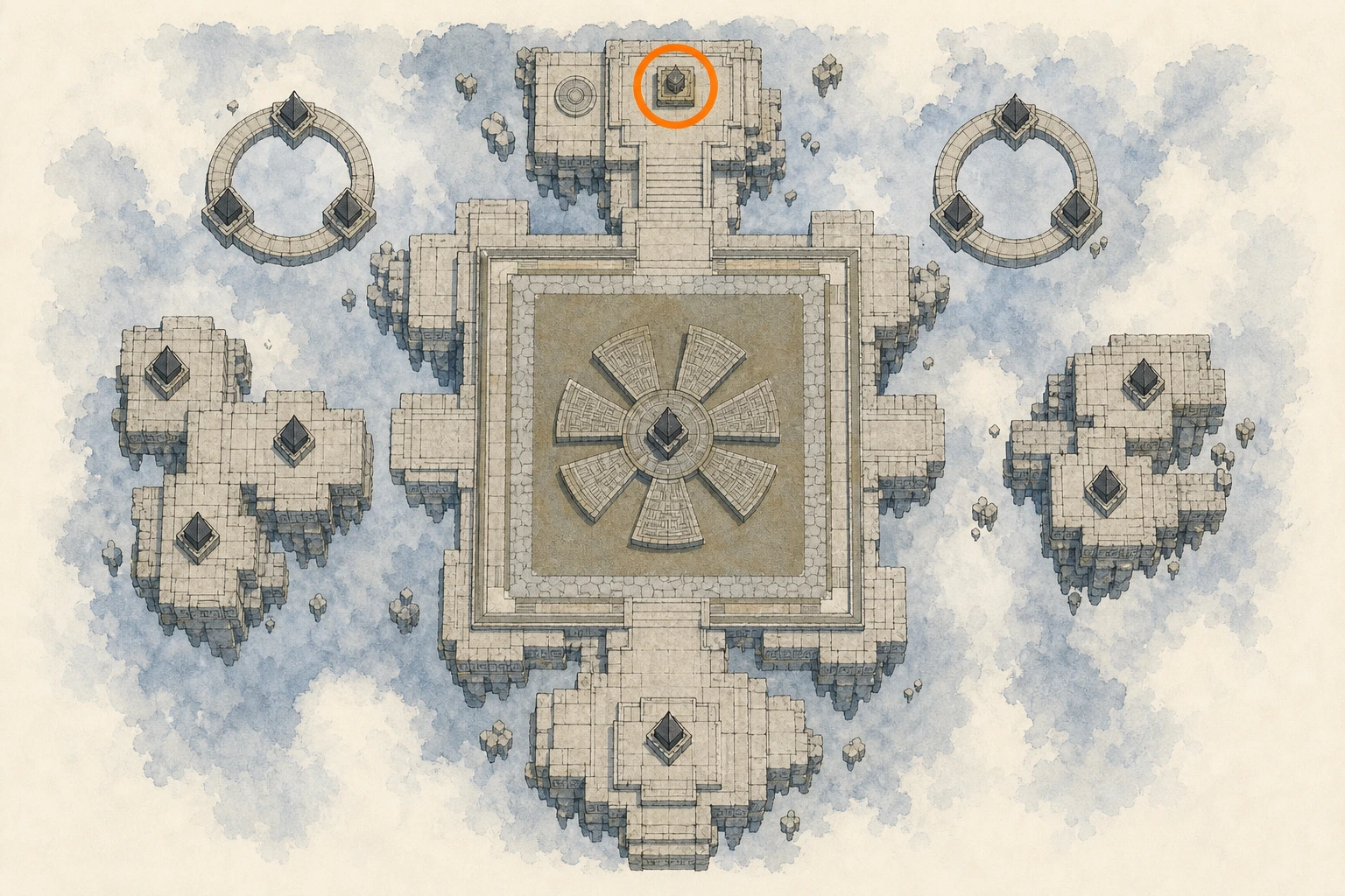 Location sketch for Restoration #32 — Courtyard of Precision in Crimson Desert