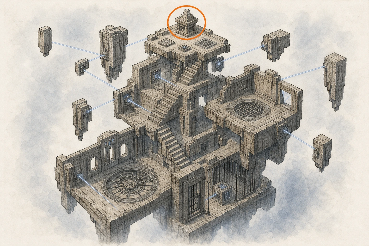 Location sketch for Restoration #37 — Dimensional Labyrinth in Crimson Desert