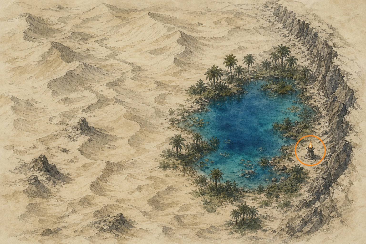Location sketch for Secret Place #11 — The Desert's Oasis in Crimson Desert