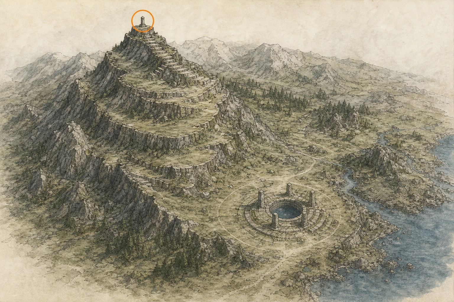 Location sketch for Secret Place #57 — Peak of Grief in Crimson Desert
