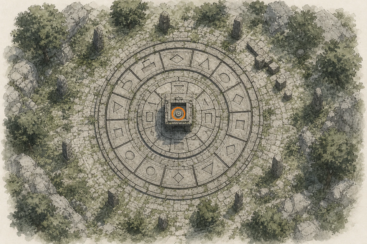 Location sketch for Ancient Ruin #29 — The Grey Forest Ruins in Crimson Desert