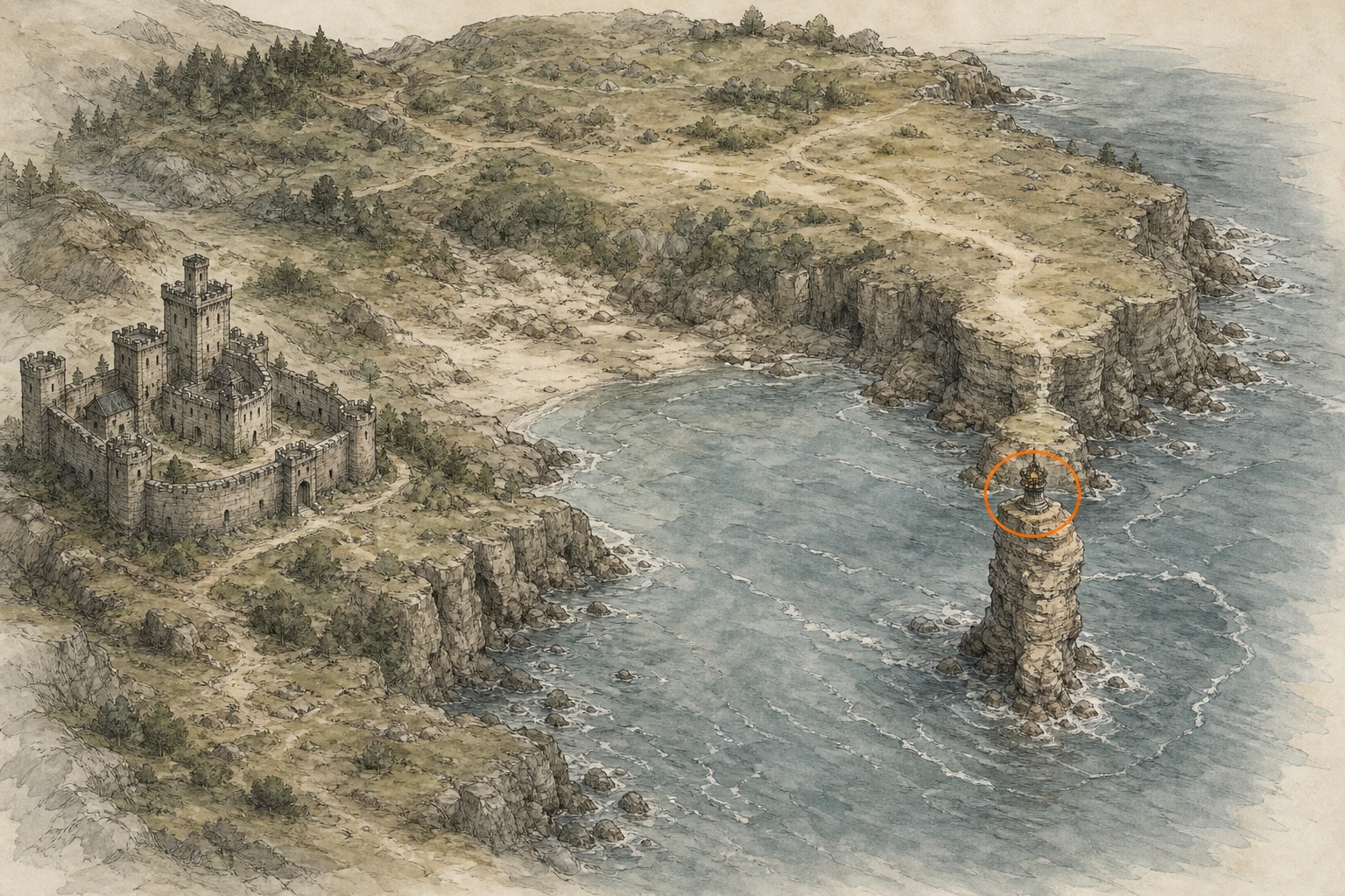 Location sketch for Secret Place #12 — Cliffside Marine Erosion Pillar in Crimson Desert