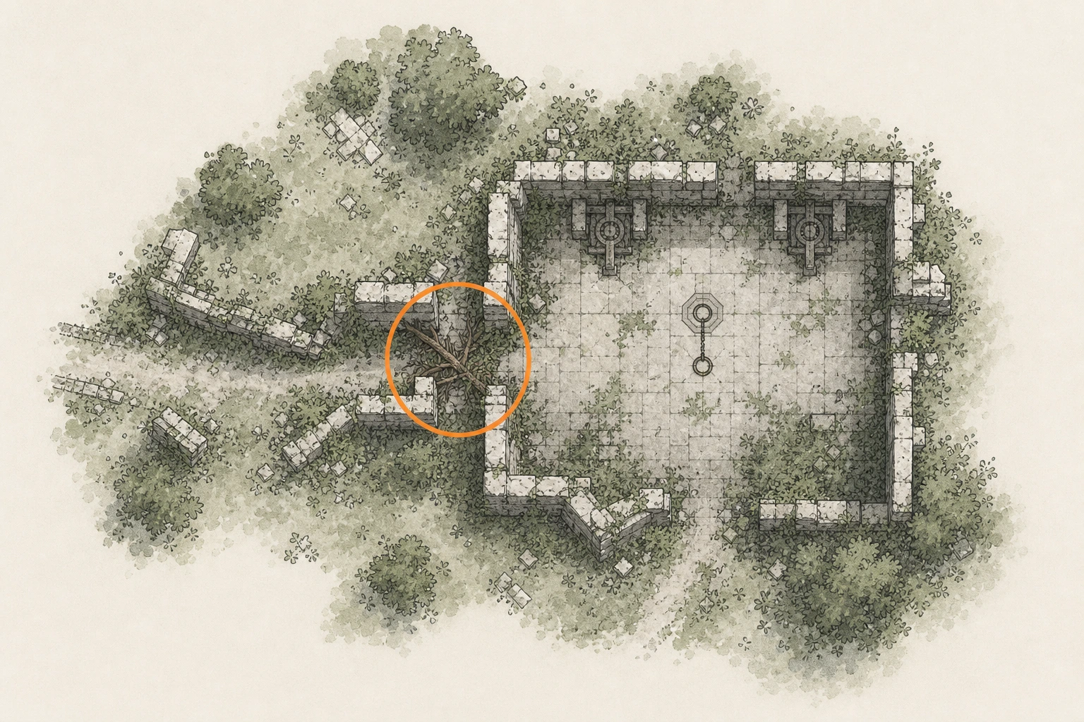 Location sketch for Ancient Ruin #34 — Secret Chamber of the Golden Plains Ruins in Crimson Desert