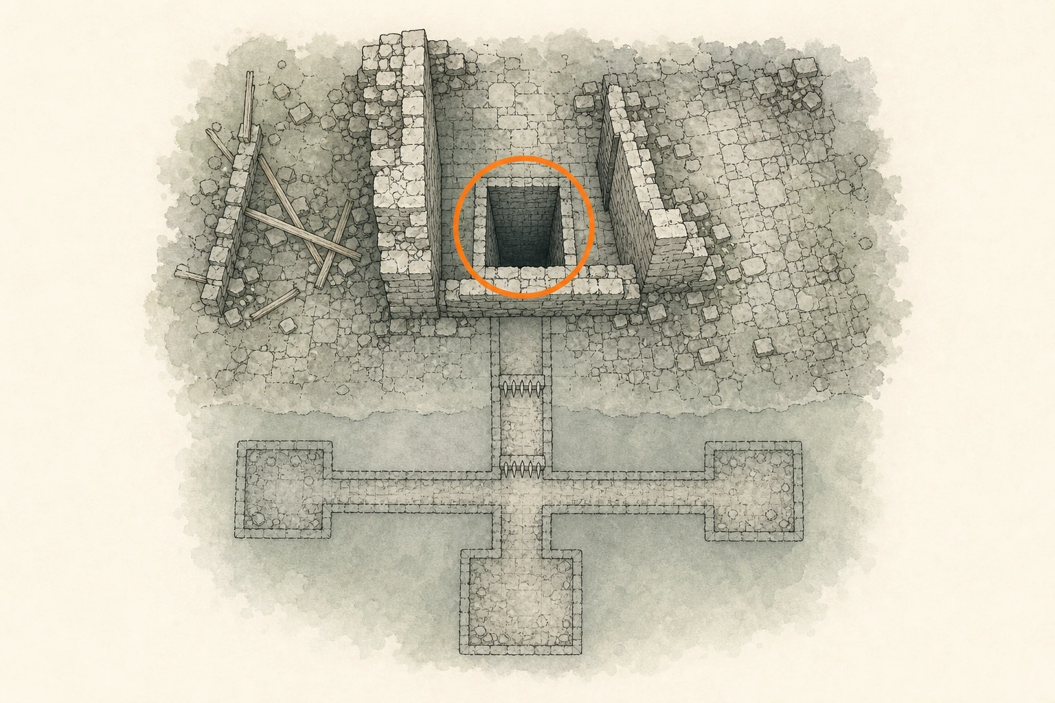 Location sketch for Ancient Ruin #35 — The Screaming Vault Ruins in Crimson Desert
