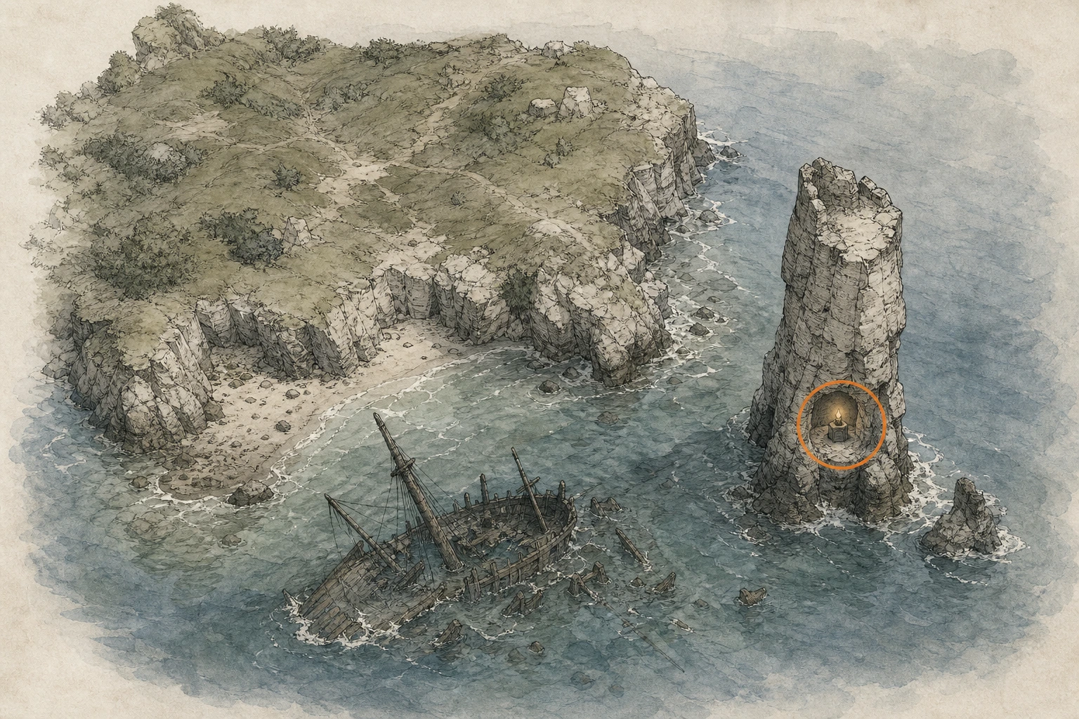 Location sketch for Secret Place #16 — Rock Worn Down by the Ocean Wind in Crimson Desert