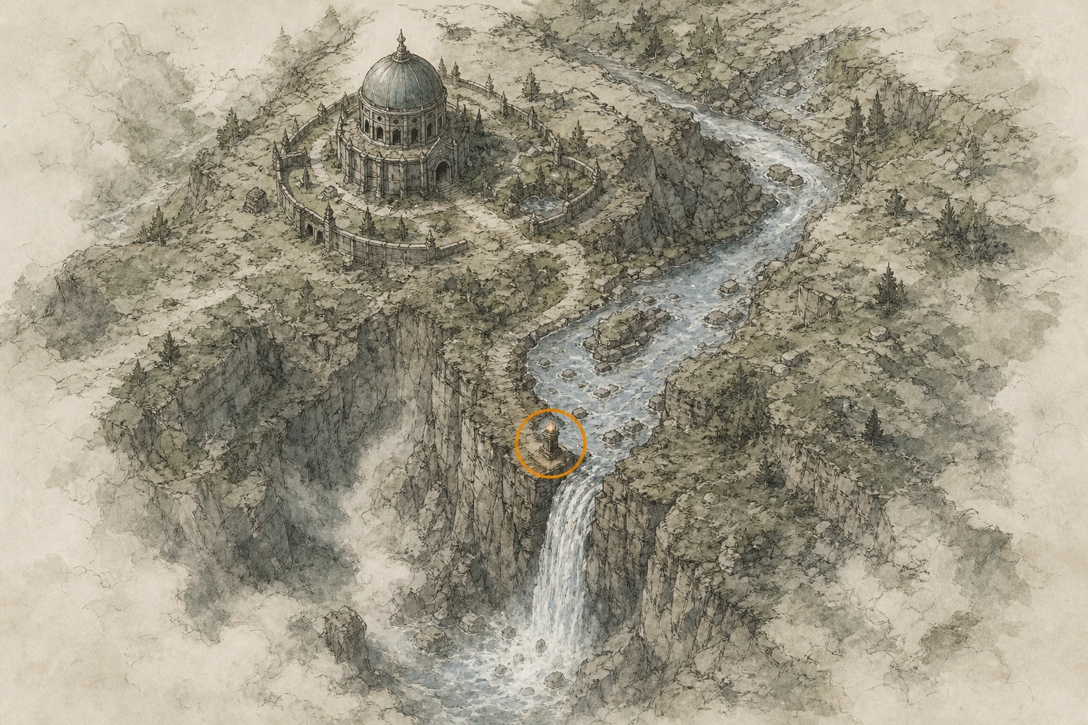Location sketch for Secret Place #29 — Thunderwater Falls in Crimson Desert