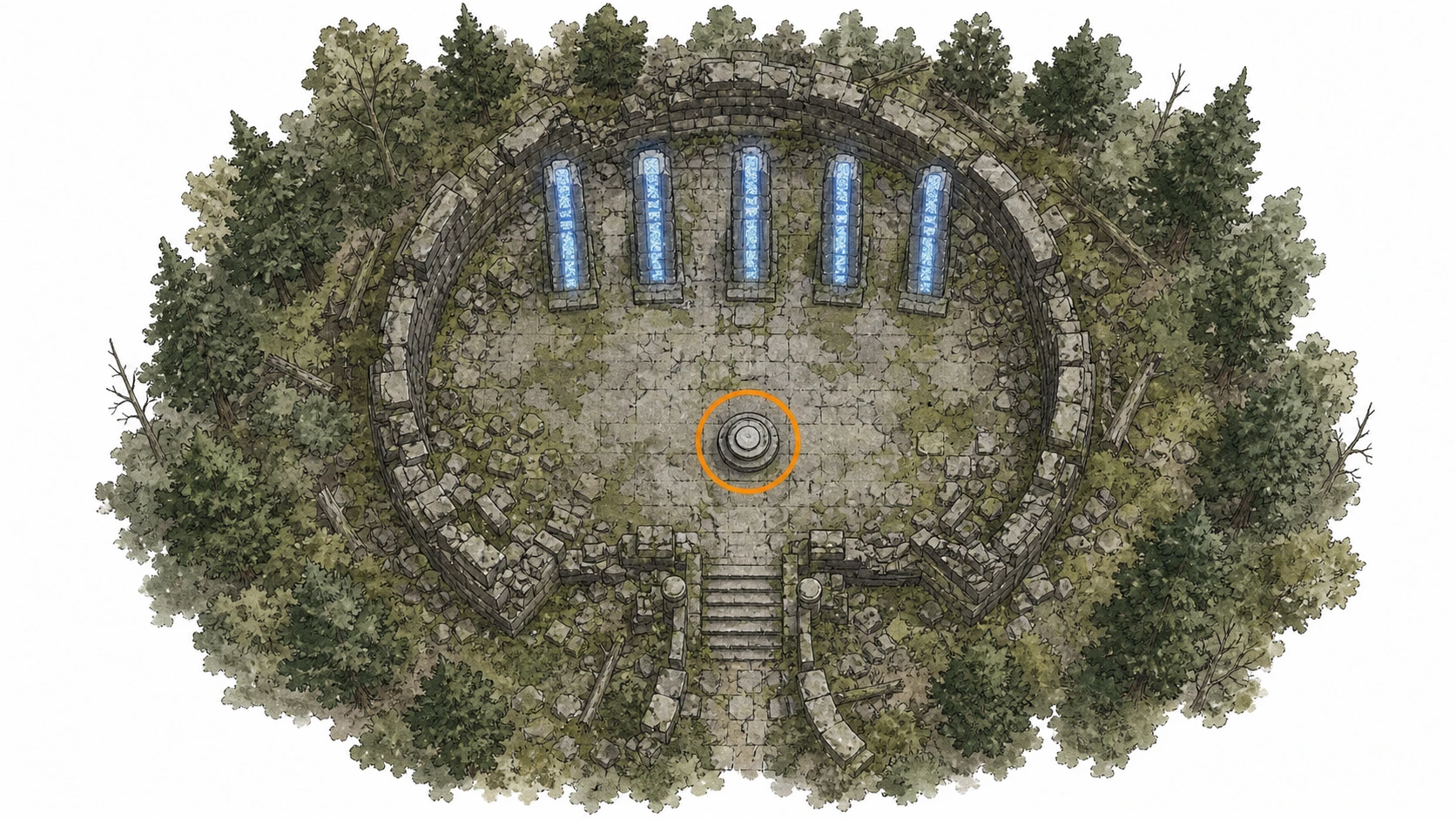 Location sketch for Ancient Ruin #3 — Deepfog Basin Everfrost Ruins in Crimson Desert