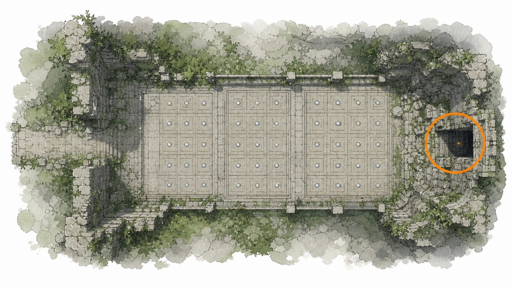Location sketch for Ancient Ruin #14 — Precipice of Echoes Ruins in Crimson Desert