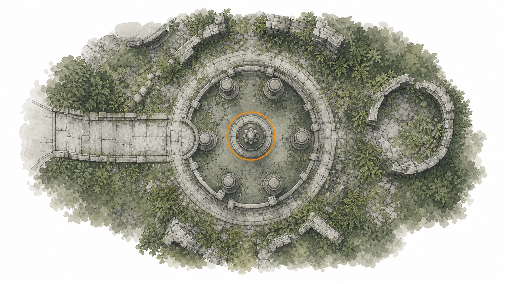 Location sketch for Ancient Ruin #23 — Arboria Forest Ruins in Crimson Desert