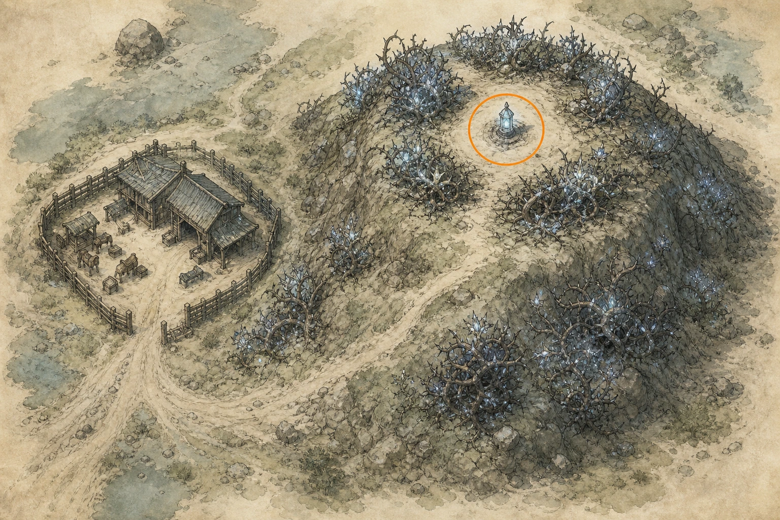 Location sketch for Secret Place #13 — A Hill Guided By Light in Crimson Desert