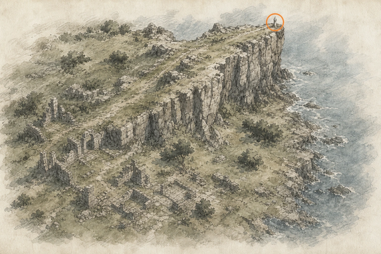 Location sketch for Secret Place #60 — Watcher on the Cliff in Crimson Desert