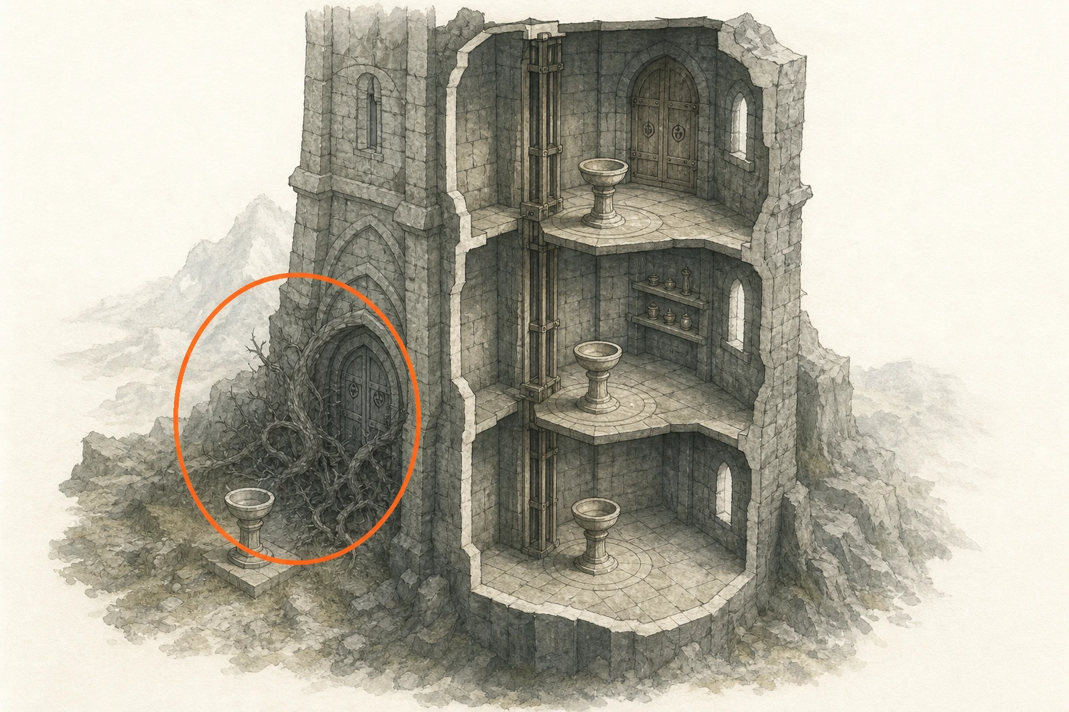 Location sketch for Spire #5 — Spire of Insight in Crimson Desert