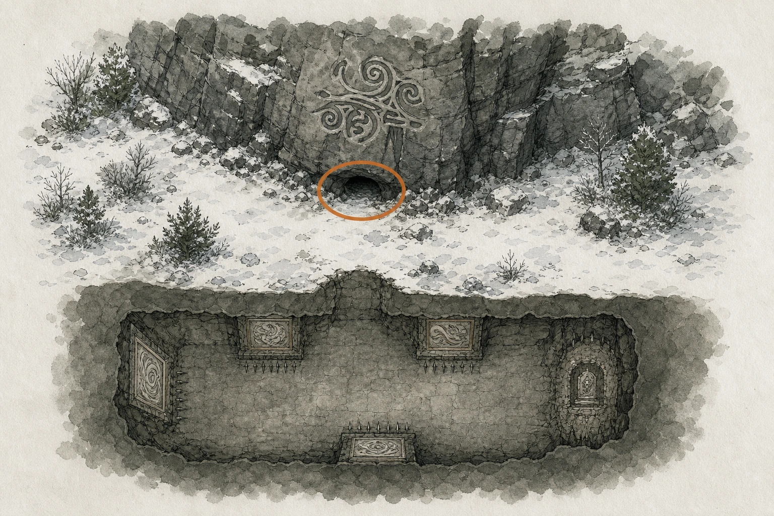 Location sketch for Ancient Ruin #33 — Hidden Chamber of Wisdom Ruins in Crimson Desert