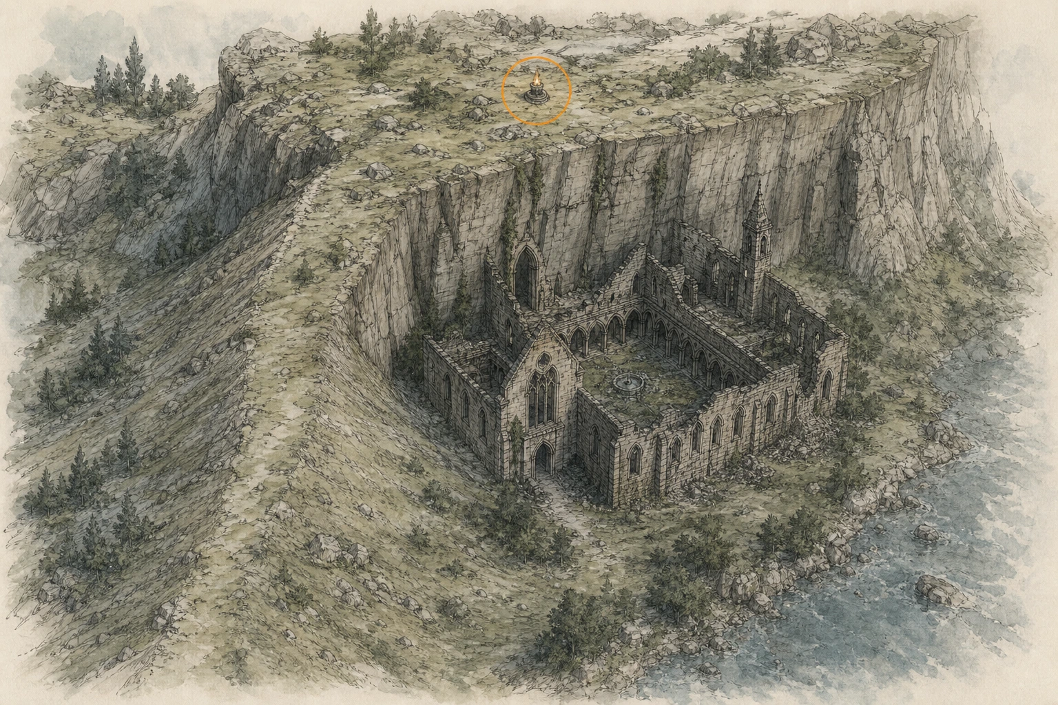 Location sketch for Secret Place #50 — Cliff of Ruination in Crimson Desert