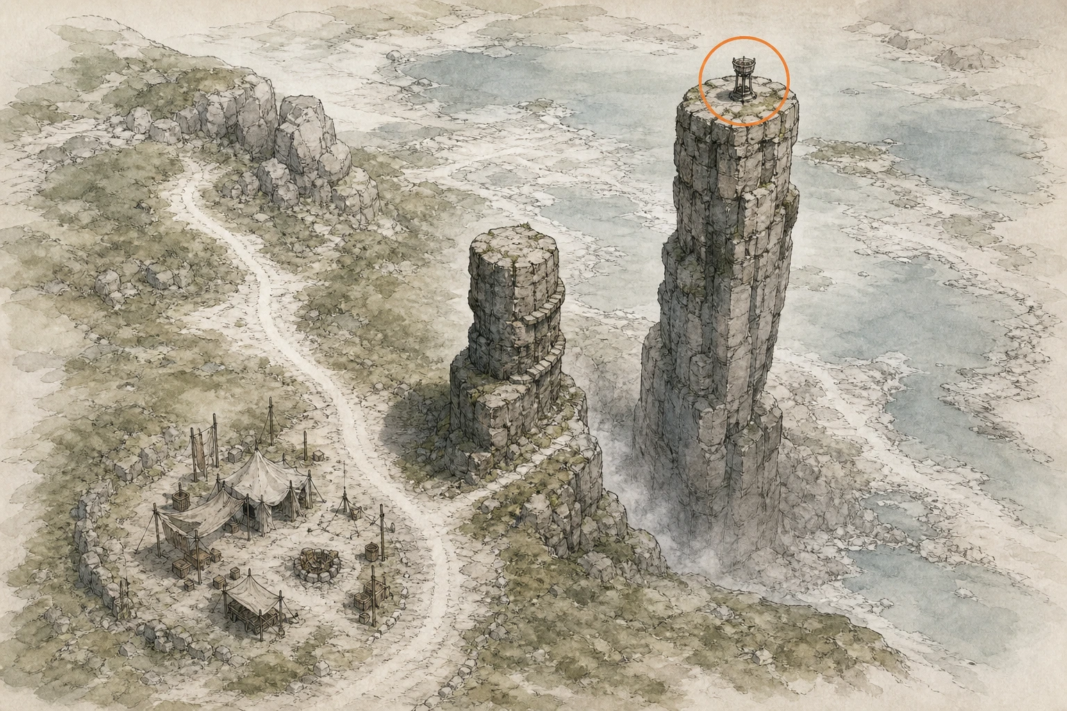 Location sketch for Secret Place #47 — Mushroomcap Cliff in Crimson Desert