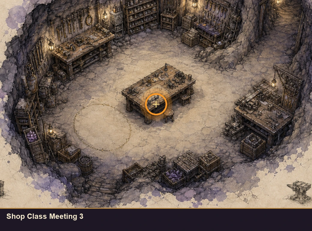 Location sketch for Shop Class Meeting 3 in Marvel's Midnight Suns