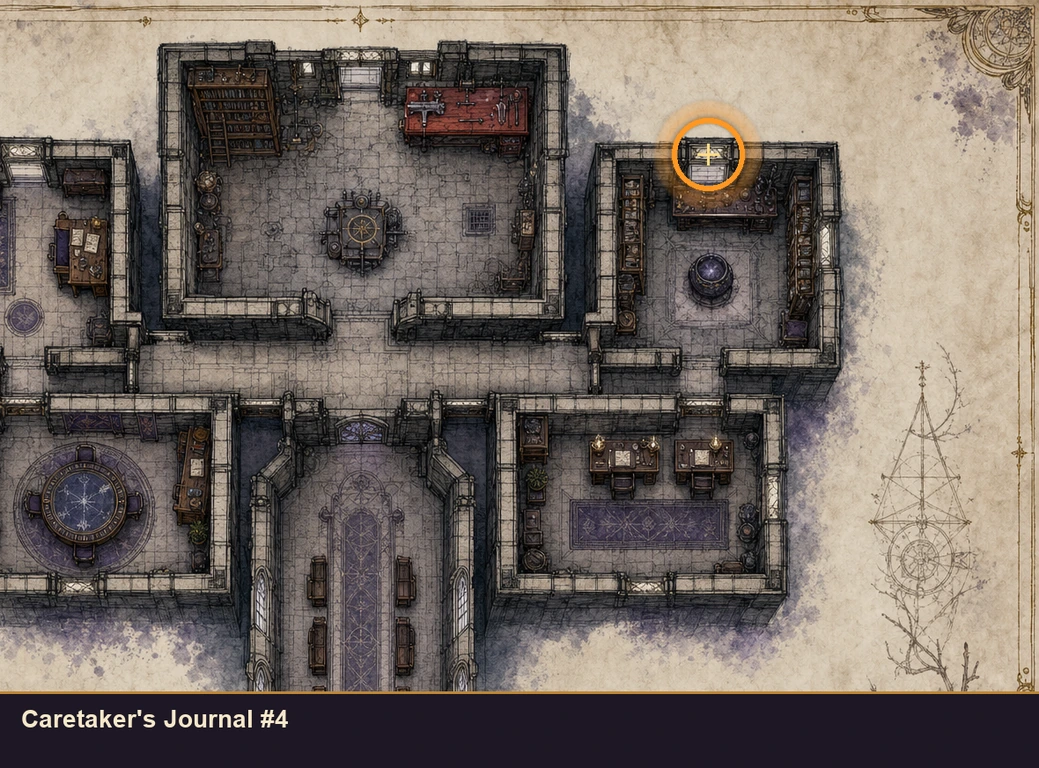 Location sketch for Caretaker's Journal #4 in Marvel's Midnight Suns