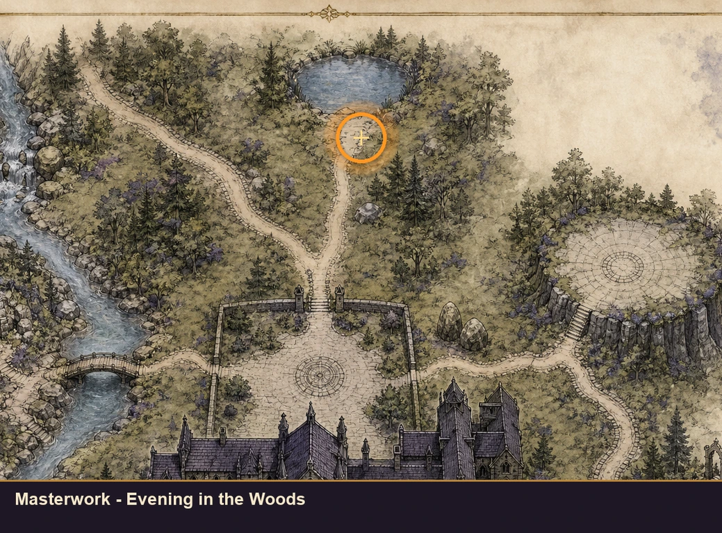 Location sketch for Masterwork - Evening in the Woods in Marvel's Midnight Suns