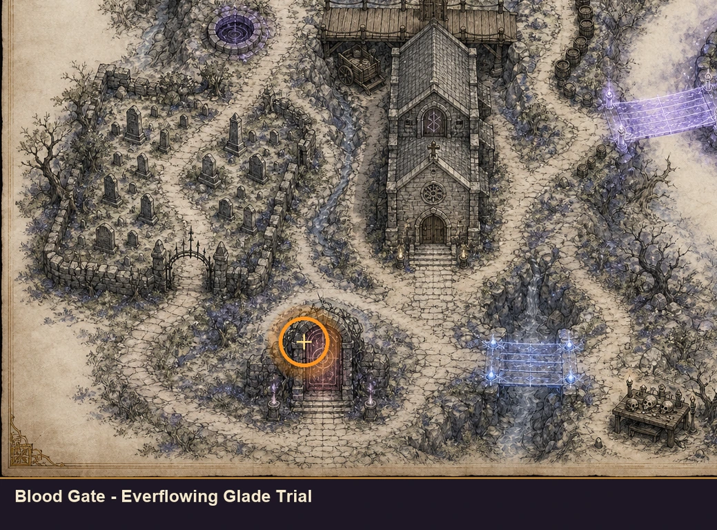 Location sketch for Blood Gate - Everflowing Glade Trial in Marvel's Midnight Suns