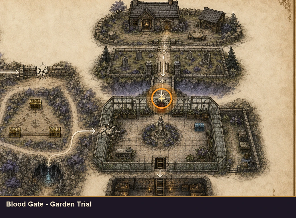 Location sketch for Blood Gate - Garden Trial in Marvel's Midnight Suns