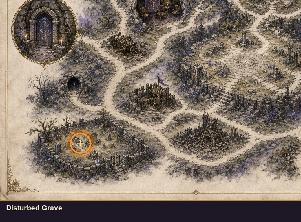 Location sketch for Disturbed Grave in Marvel's Midnight Suns