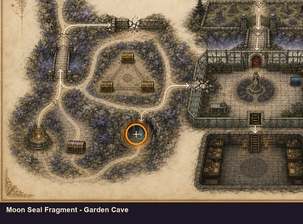 Location sketch for Moon Seal Fragment - Garden Cave in Marvel's Midnight Suns
