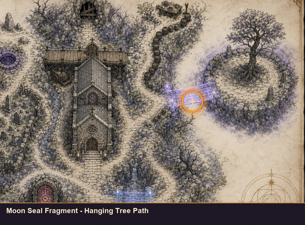 Location sketch for Moon Seal Fragment - Hanging Tree Path in Marvel's Midnight Suns