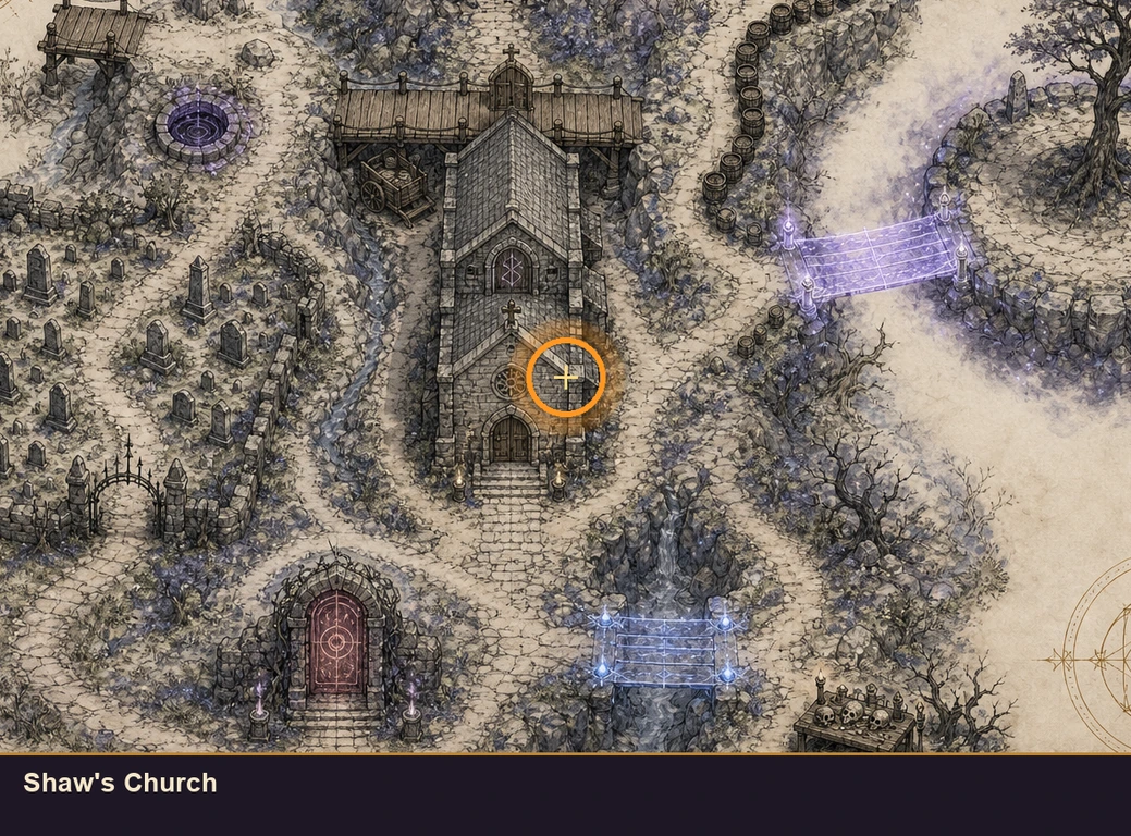 Location sketch for Shaw's Church in Marvel's Midnight Suns