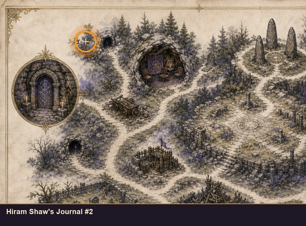 Location sketch for Hiram Shaw's Journal #2 in Marvel's Midnight Suns