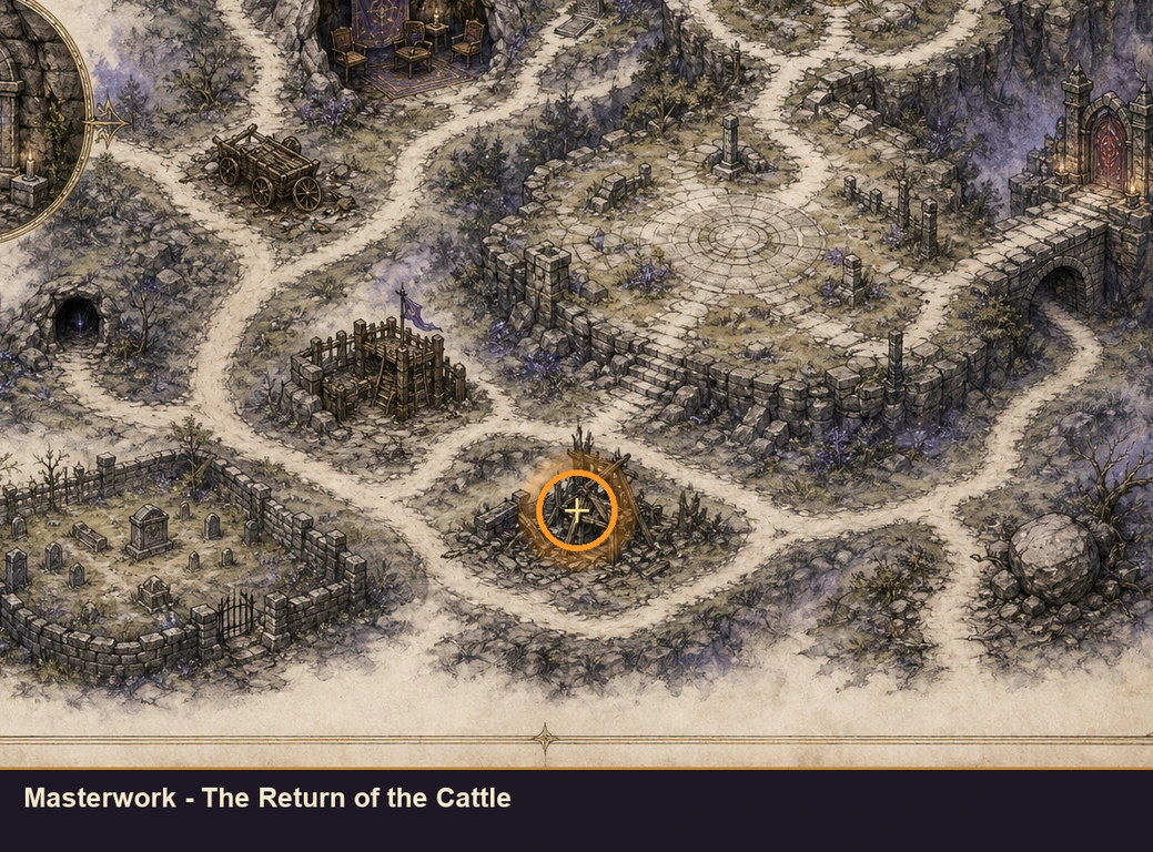 Location sketch for Masterwork - The Return of the Cattle in Marvel's Midnight Suns