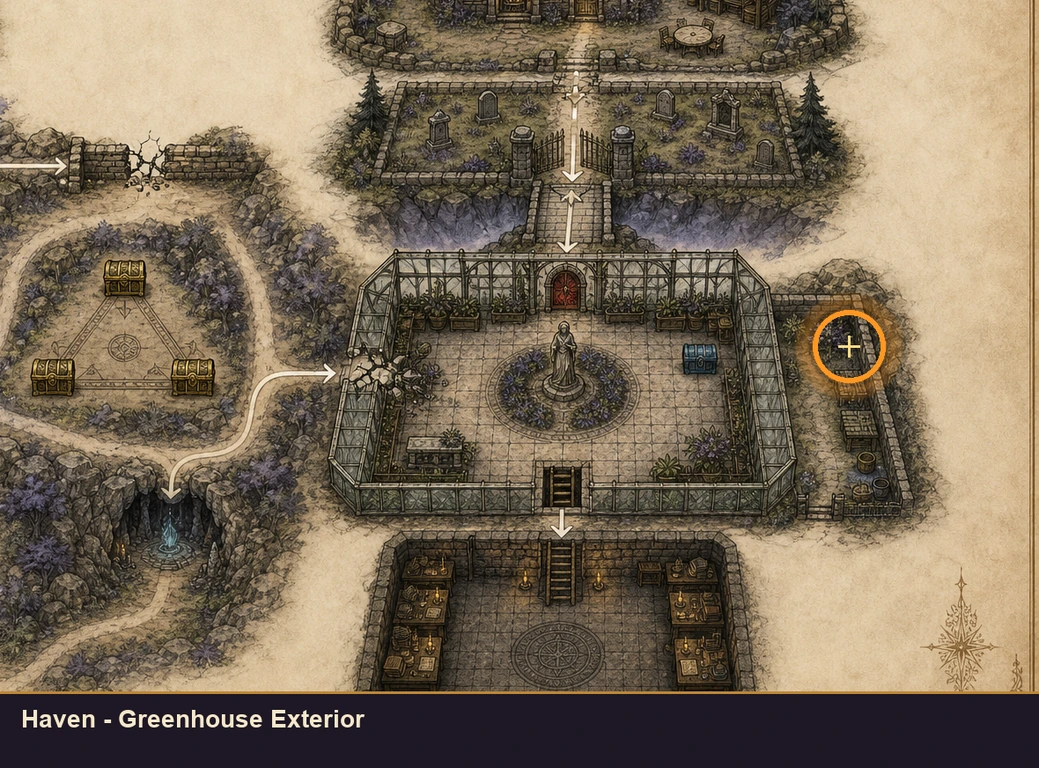 Location sketch for Haven - Greenhouse Exterior in Marvel's Midnight Suns