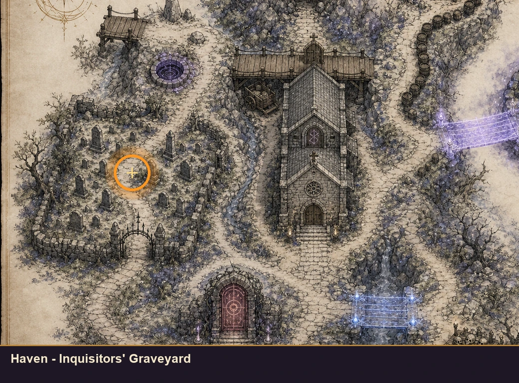 Location sketch for Haven - Inquisitors' Graveyard in Marvel's Midnight Suns