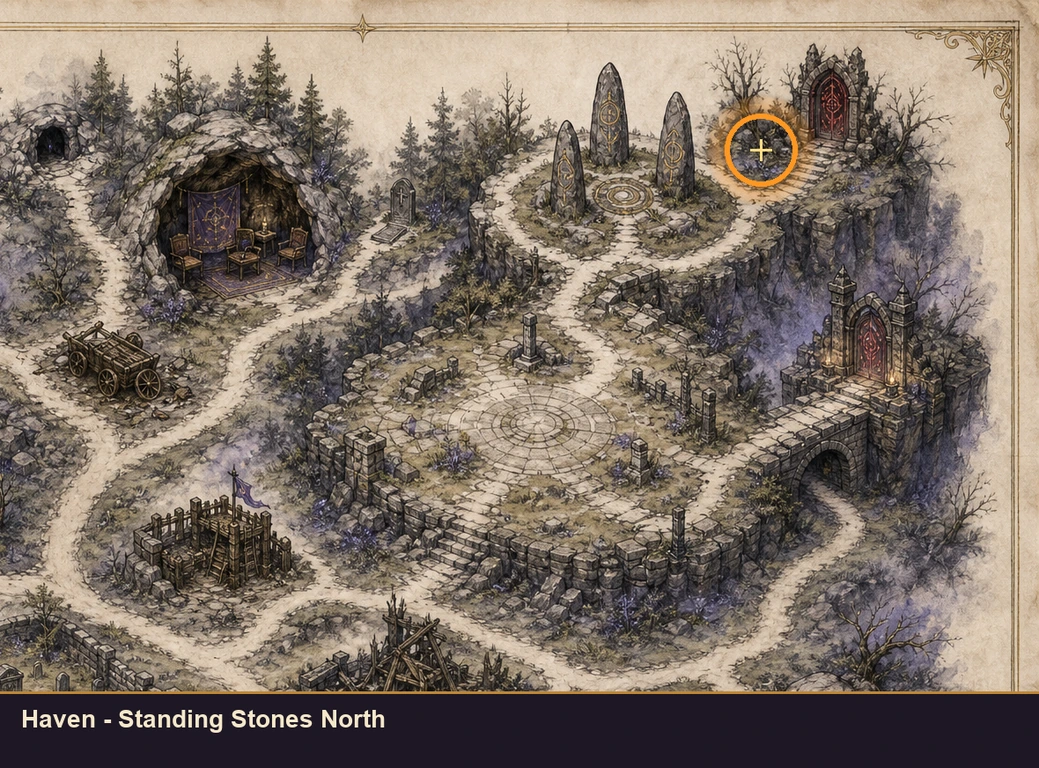 Location sketch for Haven - Standing Stones North in Marvel's Midnight Suns