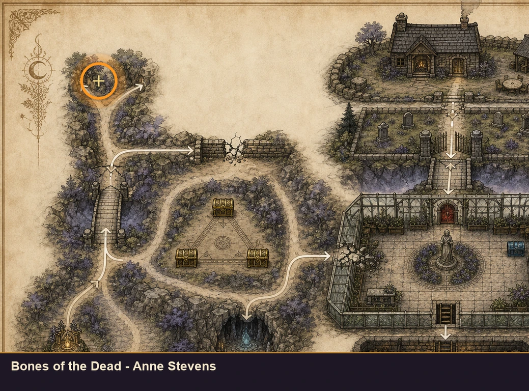 Location sketch for Bones of the Dead - Anne Stevens in Marvel's Midnight Suns