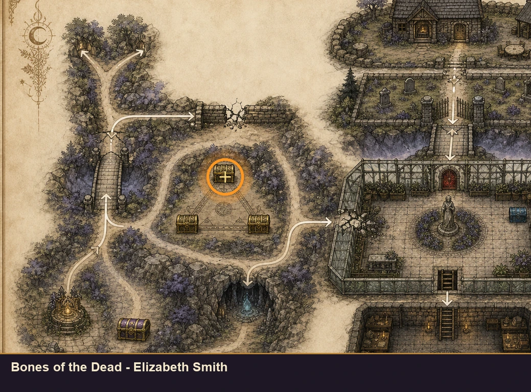 Location sketch for Bones of the Dead - Elizabeth Smith in Marvel's Midnight Suns