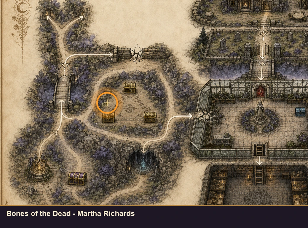 Location sketch for Bones of the Dead - Martha Richards in Marvel's Midnight Suns