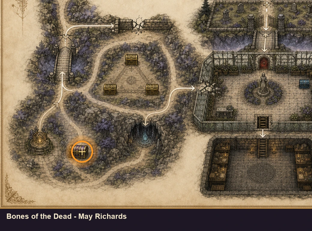 Location sketch for Bones of the Dead - May Richards in Marvel's Midnight Suns
