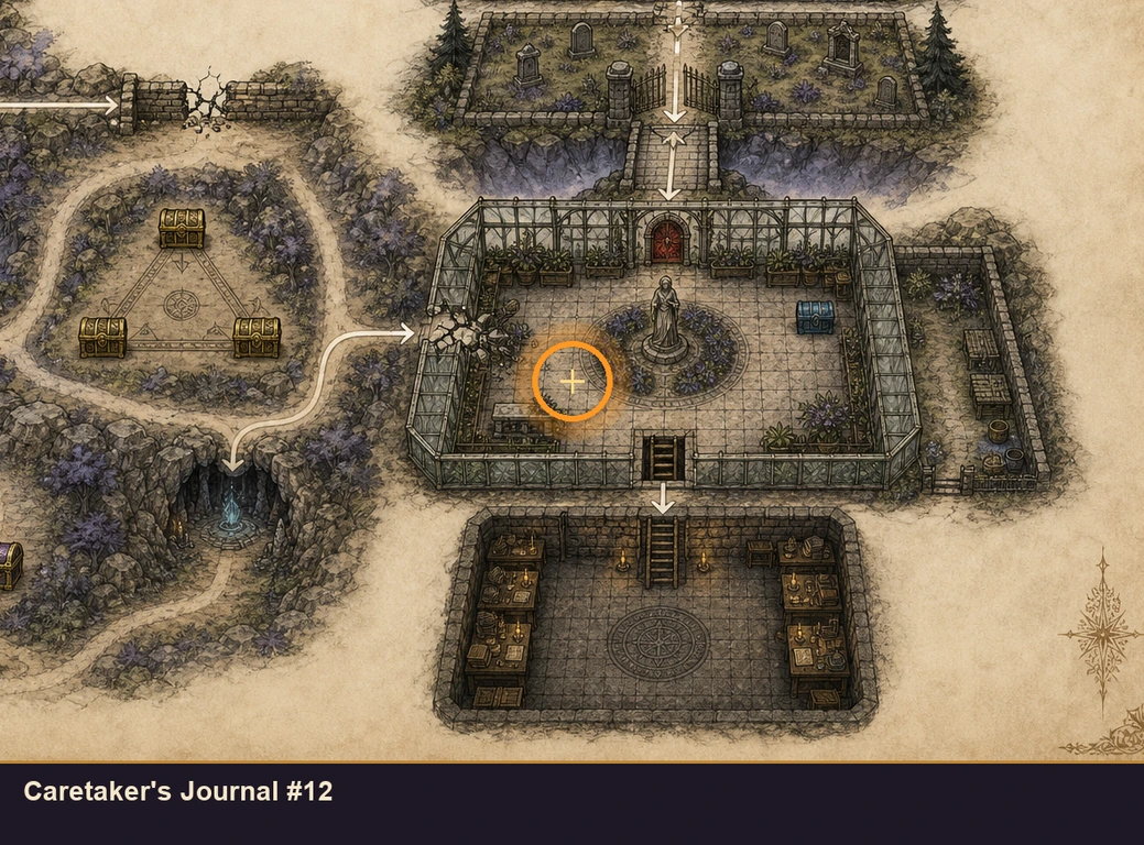 Location sketch for Caretaker's Journal #12 in Marvel's Midnight Suns