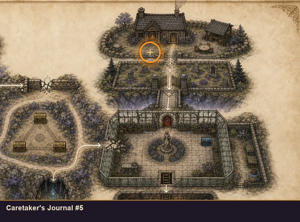 Location sketch for Caretaker's Journal #5 in Marvel's Midnight Suns