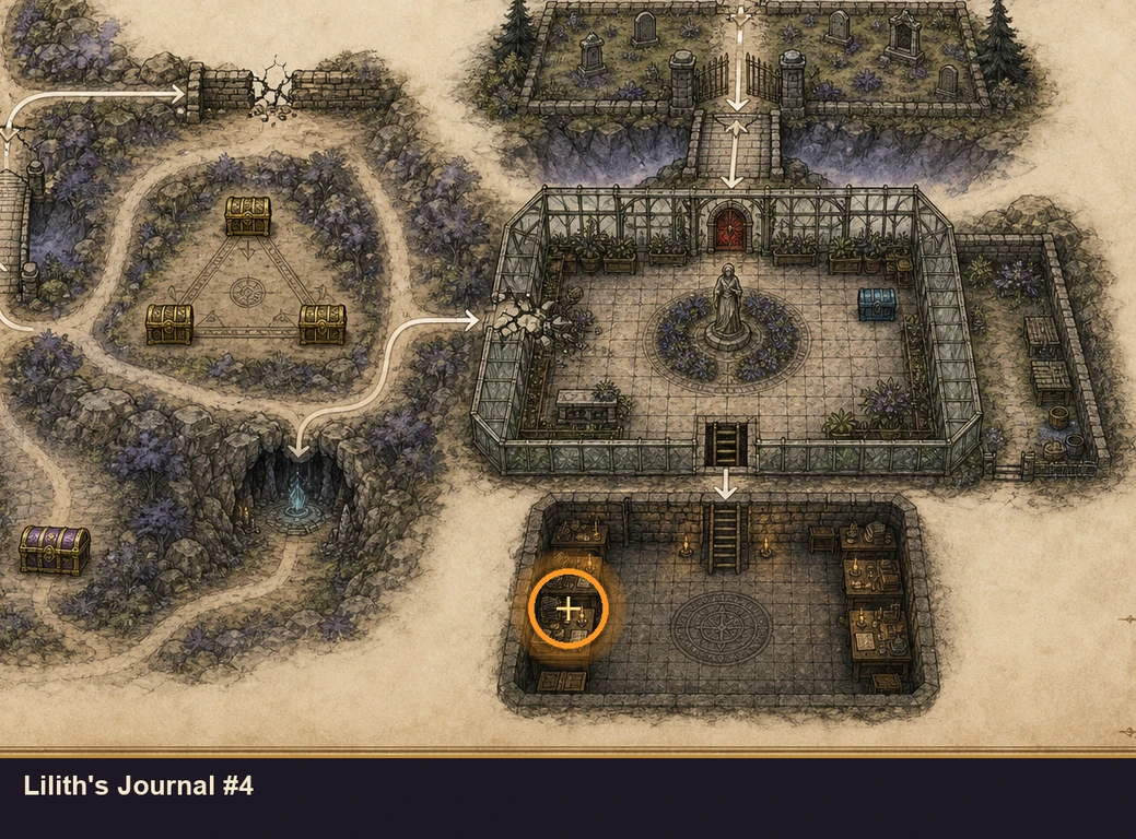 Location sketch for Lilith's Journal #4 in Marvel's Midnight Suns