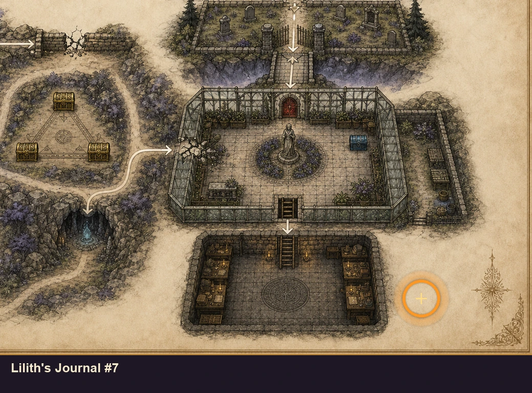 Location sketch for Lilith's Journal #7 in Marvel's Midnight Suns