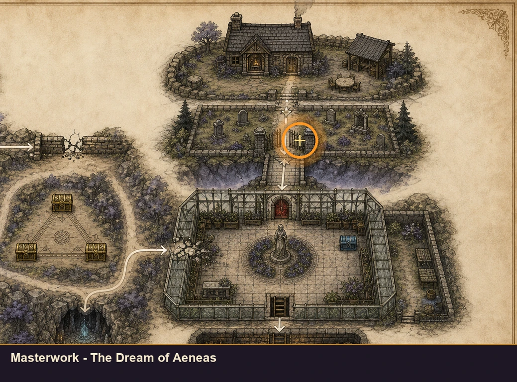 Location sketch for Masterwork - The Dream of Aeneas in Marvel's Midnight Suns
