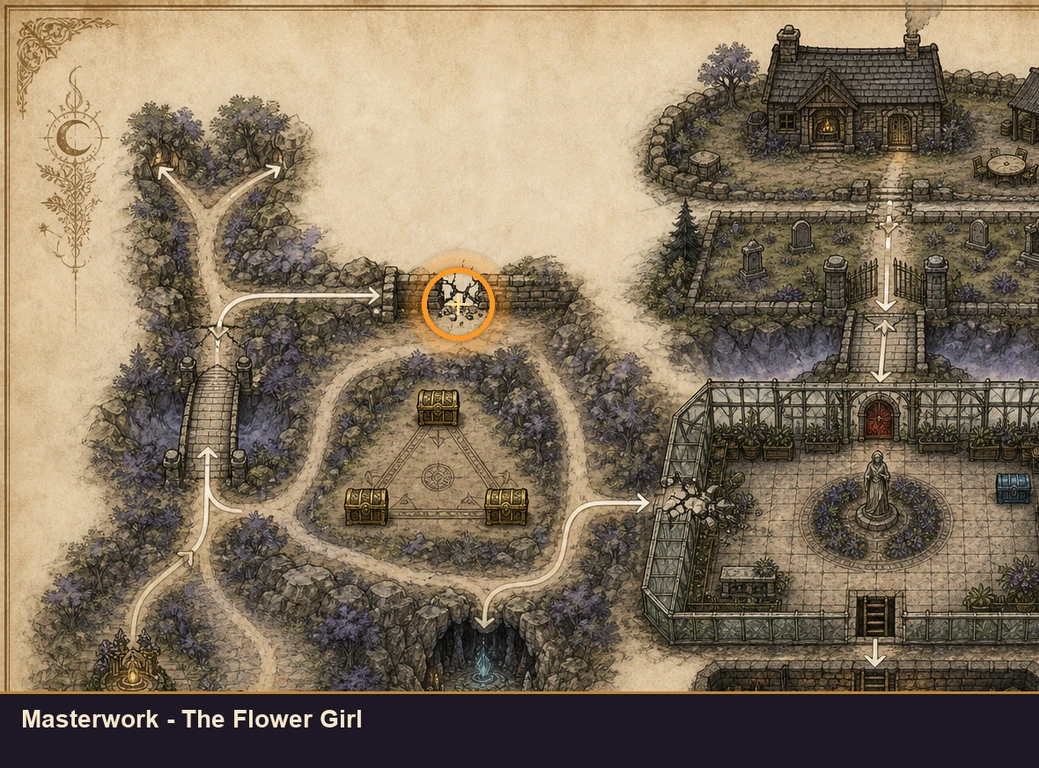 Location sketch for Masterwork - The Flower Girl in Marvel's Midnight Suns