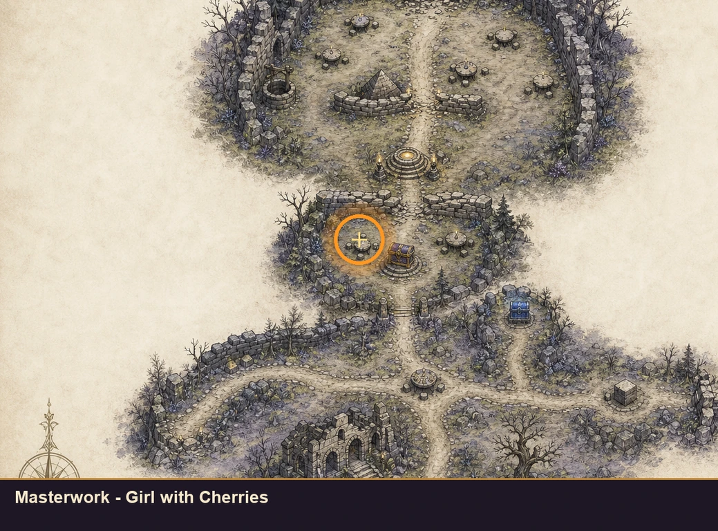 Location sketch for Masterwork - Girl with Cherries in Marvel's Midnight Suns