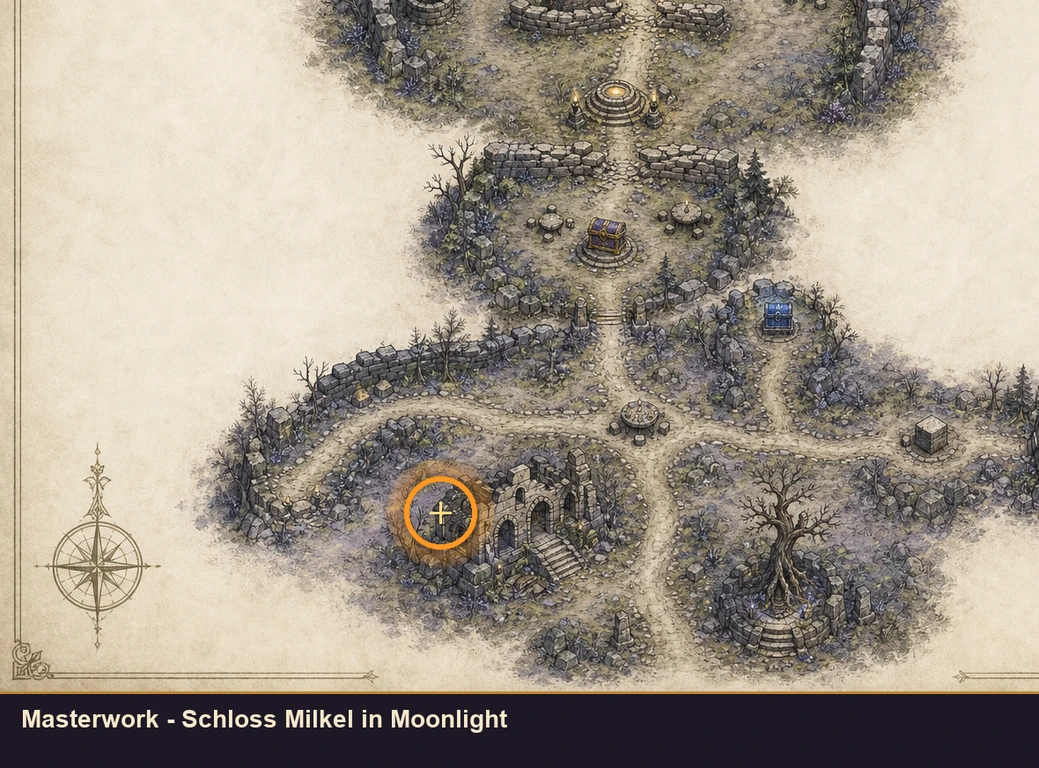 Location sketch for Masterwork - Schloss Milkel in Moonlight in Marvel's Midnight Suns