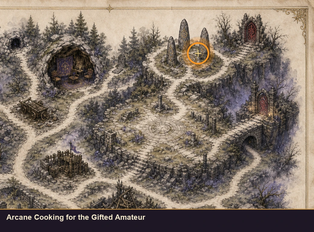 Location sketch for Arcane Cooking for the Gifted Amateur in Marvel's Midnight Suns