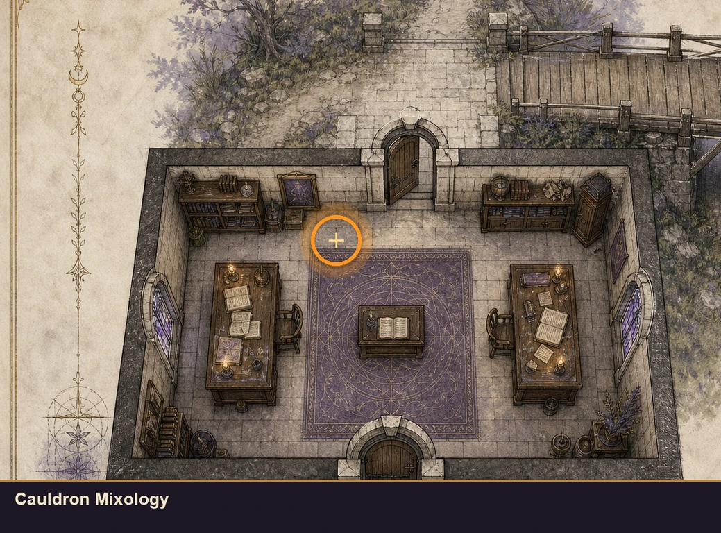 Location sketch for Cauldron Mixology in Marvel's Midnight Suns